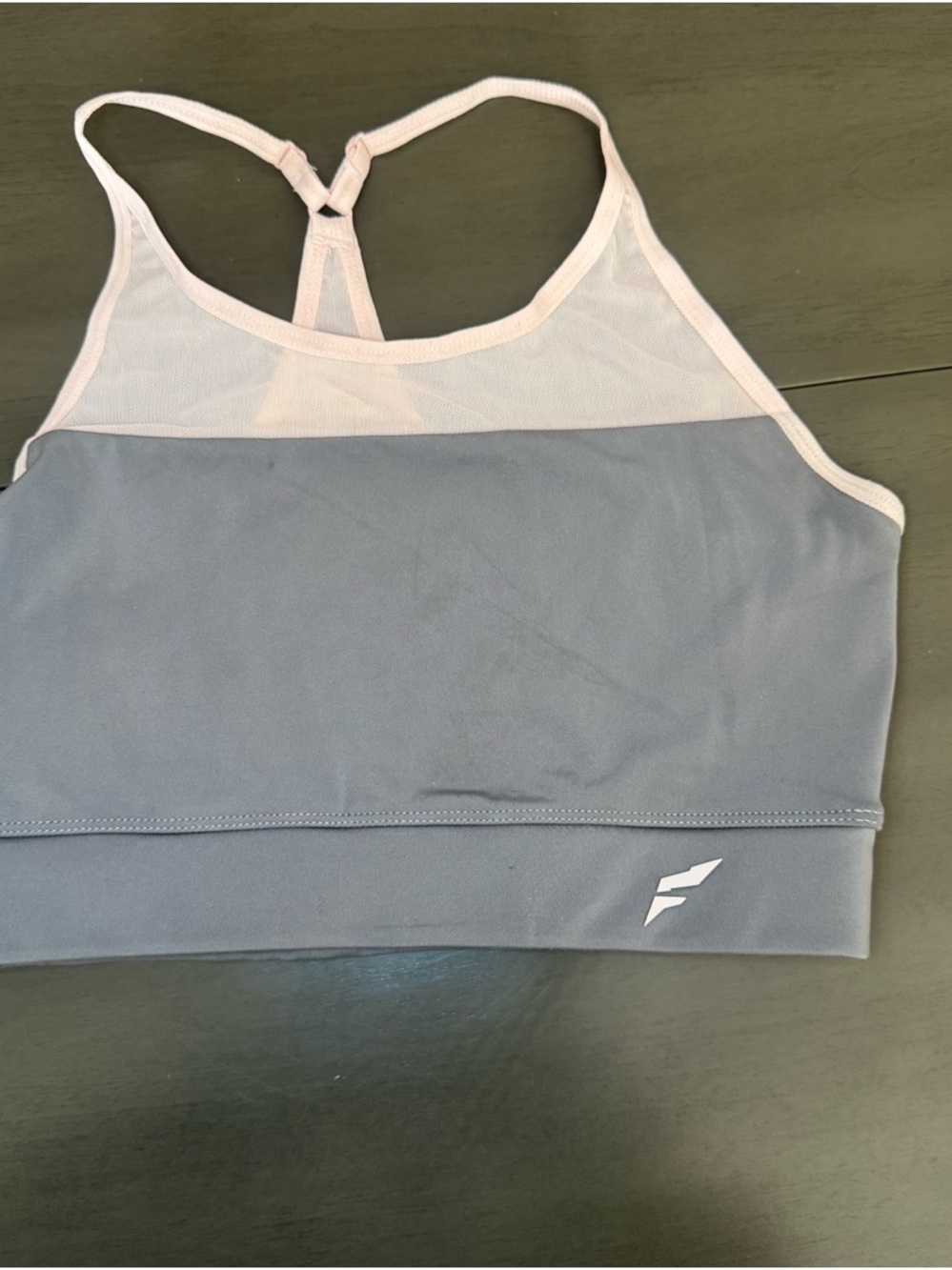 flag nor fail gray and Pale Pink Mesh Racerback Sports Bra (medium)